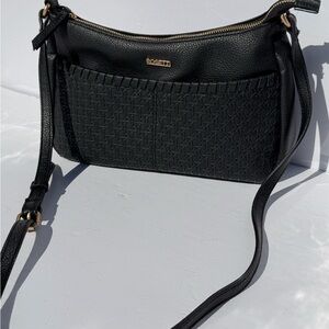 Rosetti Black Crossbody with Textured Front and Gold Accents